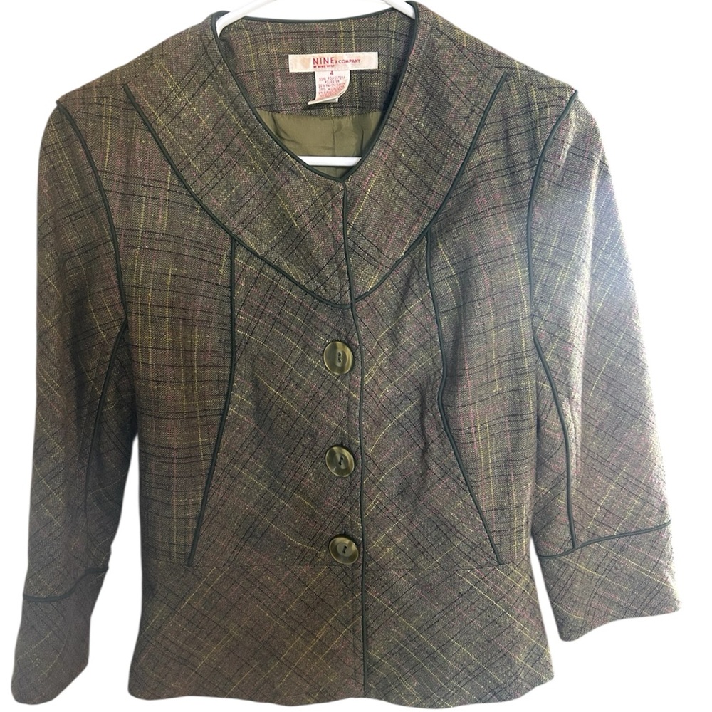 Nine West Women's Olive Plaid Blazer